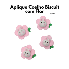 Aplique Coelho com Flor de Biscuit (4 unidades) - comprar online
