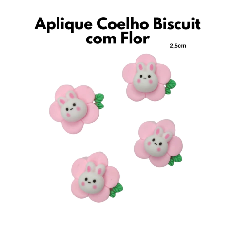 Aplique Coelho com Flor de Biscuit (4 unidades) - comprar online