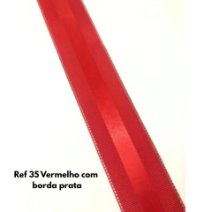 FITA GORGURÃO CETIM CENTRAL COM BORDA PRATA - 38mm (Rolo com 3 metros) - comprar online