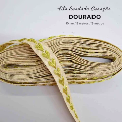 Fita Bordada Coração 10mm PRATA ou DOURADA - Atelie Rosa di Pano