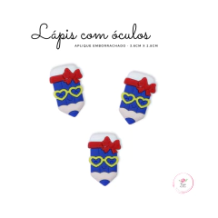 Aplique Lápis com óculos emborrachado 3,6cm x 2,8cm