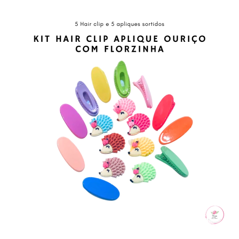 Kit Hair Clip com Aplique ouriço florzinha (10 unidades)