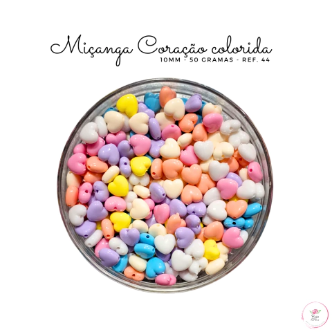 Miçanga Coração colorida ref. 44 - 10mm (50 gramas)
