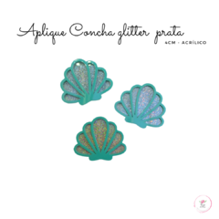 Aplique Concha glitter prata acrílico 4cm (2 unidades)