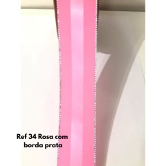 FITA GORGURÃO CETIM CENTRAL COM BORDA PRATA - 38mm (Rolo com 3 metros)