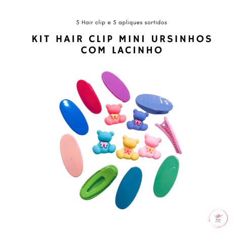 Kit Hair Clip com Aplique Mini ursinhos lacinho (10 unidades)