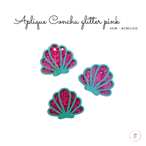 Aplique Concha glitter pink acrílico 4cm (2 unidades)