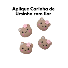 Aplique Carinha Ursinho Biscuit com Flor 2cm (4 Unidades) - comprar online