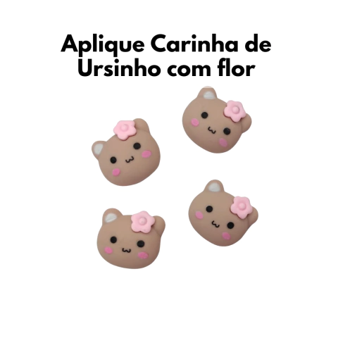 Aplique Carinha Ursinho Biscuit com Flor 2cm (4 Unidades) - comprar online