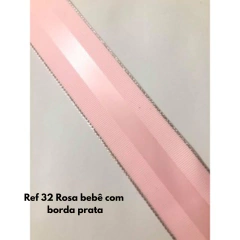FITA GORGURÃO CETIM CENTRAL COM BORDA PRATA - 38mm (Rolo com 3 metros) - loja online