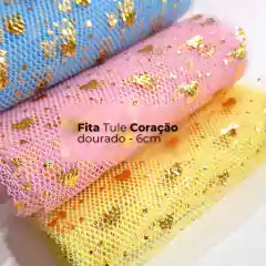 Fita Tule Com Coração Dourado 6cm (3 metro)