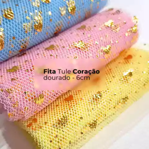 Fita Tule Com Coração Dourado 6cm (3 metro)