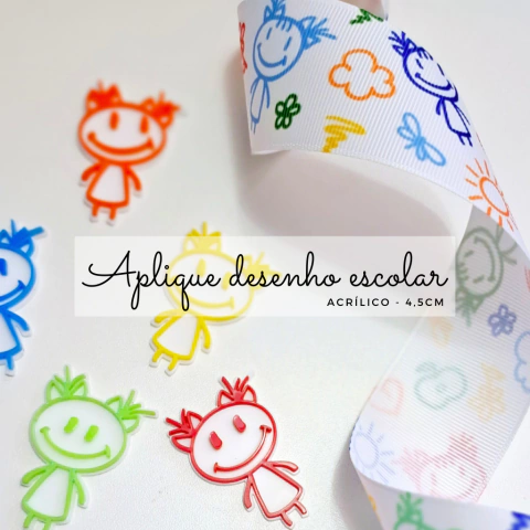 Aplique Desenho escolar acrílico 4,5cm (2 unidades)