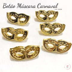 Botão Máscara de Carnaval Dourada com Glitter (6 unidades)
