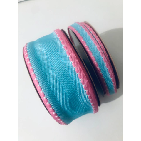 Kit Fita Sinimbu Azul Borda Rosa 38mm e 10mm (3 metros de cada)