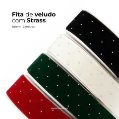 Fita Veludo COM STRASS 38mm (ESCOLHA A PARTIR DE 3 METROS)