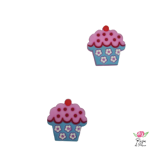 Aplique Cupcake Azul com Flores Emborrachado - 2 Unidades