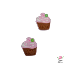 Aplique Cupcake Rosa com uva verde Emborrachado - 2 Unidades