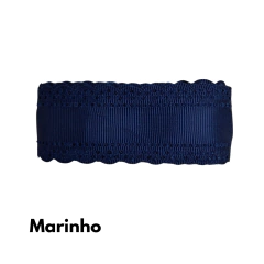 Fita gorgurão lisa com Borda vazada 35mm - Atelie Rosa di Pano