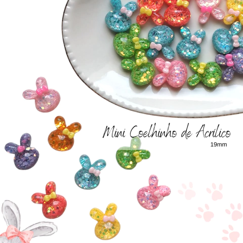 Mini Coelhinho de Acrílico - 19mm (10 unidades) Cores sortidas