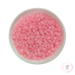 Miçanga Transparente Rosa Letra Branca - 7mm (50 gramas)