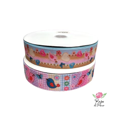Fita gorgurão Estampada Passarinho - 38mm (5 metros)