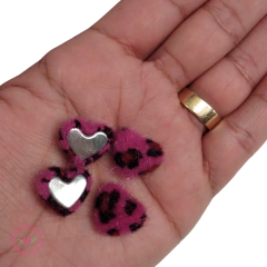 Aplique Coração Pelinho onça 15mm (5 unidades)