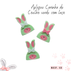 Aplique Carinha de Coelho verde com laço ref. 12 ( 1 unidade)