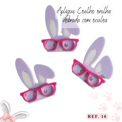 Aplique Coelho orelha dobrada com oculos Lilás ref. 14 ( 1 unidade)