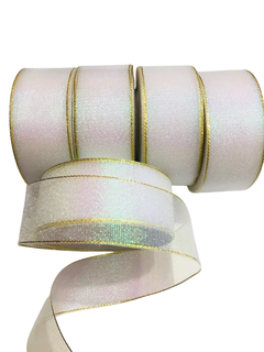 Fita De Organza BORDA DOURADA Irizada, holográfica, lurex 38mm na internet