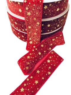Fita Veludo Com Lurex Vermelha Estrelas Douradas na internet