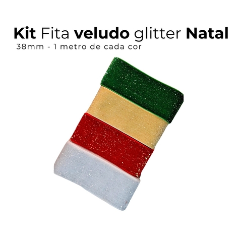 Kit Fita Veludo Glitter Natal - 1 metro de cada cor