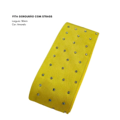 Fita Gorgurão com Strass 38 mm (3 metros) - Para Laços e Tiaras - Atelie Rosa di Pano
