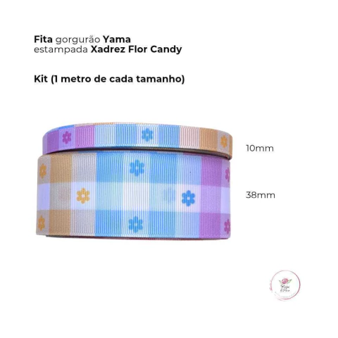 Kit Fita Yama Xadrez Flor Candy (2 metros) - 1 metro de cada