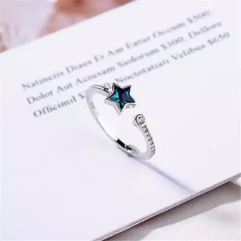 anel ajustavel estrela azul banhado a prata