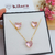 Conjunto de Colar e Brincos de Corações de Zircônias Rosa Banhado a Ouro 18k