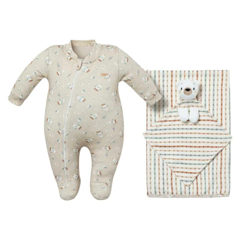 Kit Macacão Bebê Menino + Cueiro + Naninha Be Brave -Hug