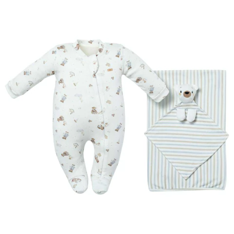 Kit Macacão Bebê Menino + Cueiro + Naninha Sweet Dreams -Hug