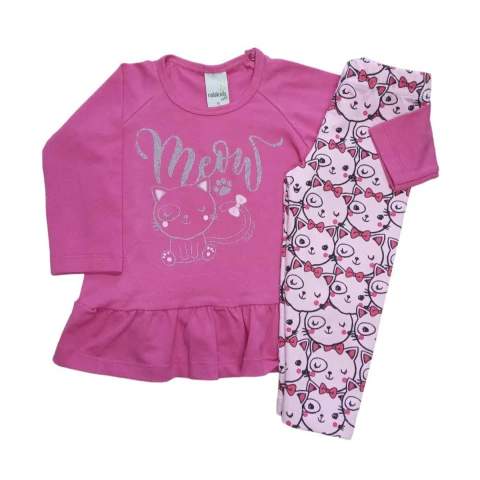 Conjunto Bebê Menina Longo com Legging Gatos Pink - Ralakids