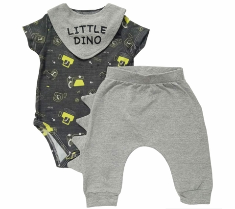 Conjunto Bebê Body Manga Curto + Calça + Bandana - Hug