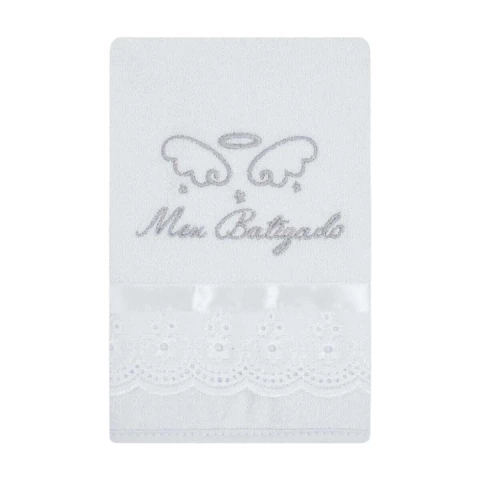 Toalha Batizado Bordado Branco 25cm x 40cm - Hug