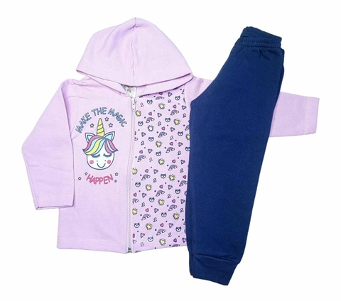Conjunto Moletom Infantil Feminino Rosa Unicórnio - Clubinho