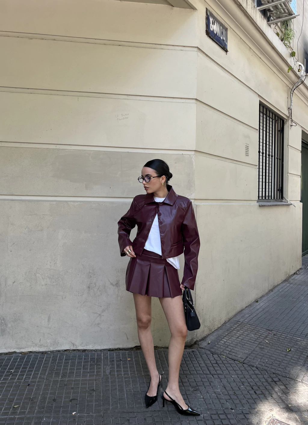 FW25 Pollera Low Waist Tableada Bordó (AW25CO25-2)