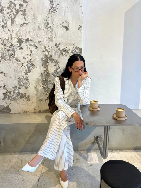 SS26 Blazer Chicago Lino Rayado Blanco (SS26CO35-MR) - comprar online