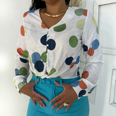 Camisa Bolinhas Coloridas Azul - loja online