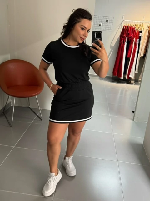 Conjunto Shorts Saia Moletinho Lily Preto