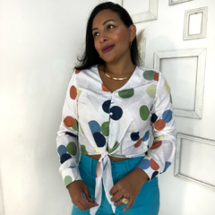 Camisa Bolinhas Coloridas Azul