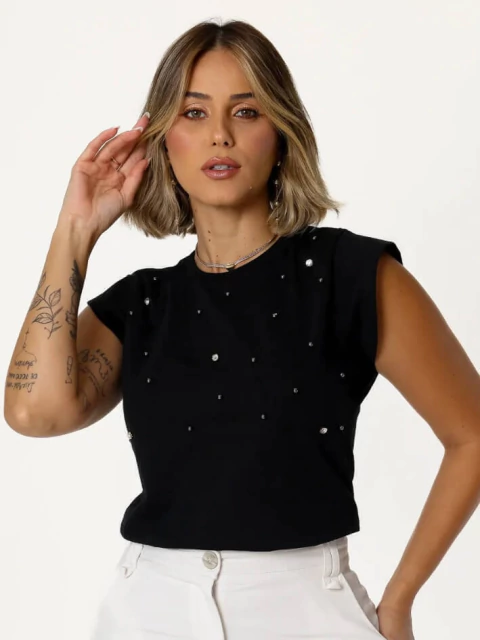 Blusa Muscle Tee Aplicações Preta
