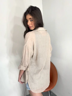 Camisa Oversized Alongada Manga 7/8 Cappuccino na internet
