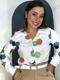 Camisa Bolinhas Coloridas Azul